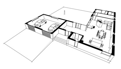 Modern house sketch 3d rendering