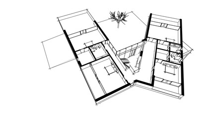 Modern house sketch 3d rendering