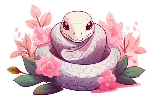 kawaii snakes sticker image, in the style of kawaii art, meme art isolated PNG