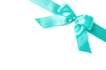 PNG,turquoise ribbon with bow, gift concept, isolated on white background.