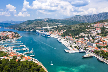 Fototapeta na wymiar Dubrovnik marina and harbor at Mediterranean sea vacation Dalmatia aerial photo view in Croatia