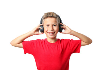 PNG,boy in red t-shirt with headphones, isolated on white background