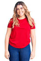 Fototapeta premium Young caucasian woman wearing casual clothes with a happy and cool smile on face. lucky person.