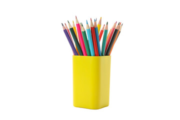 PNG,yellow stand with pencils ,isolated on white background