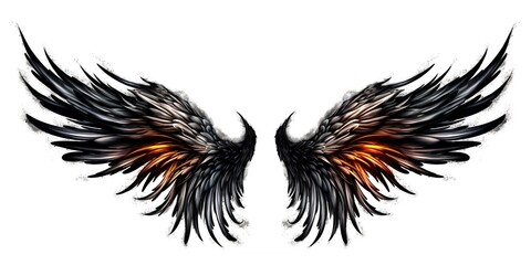 Black fire angel wings, generative ai