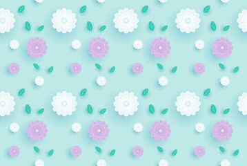 Paper cut, 3D pop up flower art suitable for gift paper wrapping, bedsheet design, fabric pattern, seamless pattern.