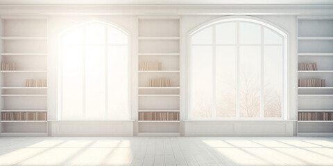 white room with books and windows Generative Ai