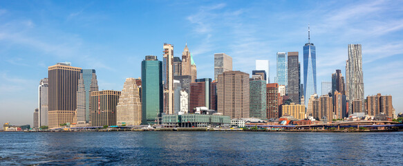 New York City skyline of Manhattan with World Trade Center skyscraper panorama in the United States