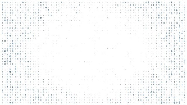 Loop animation of blue random digital data matrix of binary code numbers isolated on a white background with a text space. Seamless motion background for technology, cyberspace or big data concept