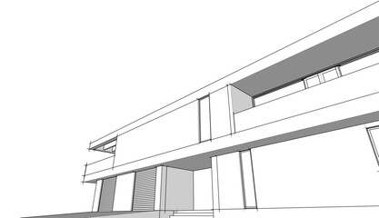 Modern house sketch 3d rendering