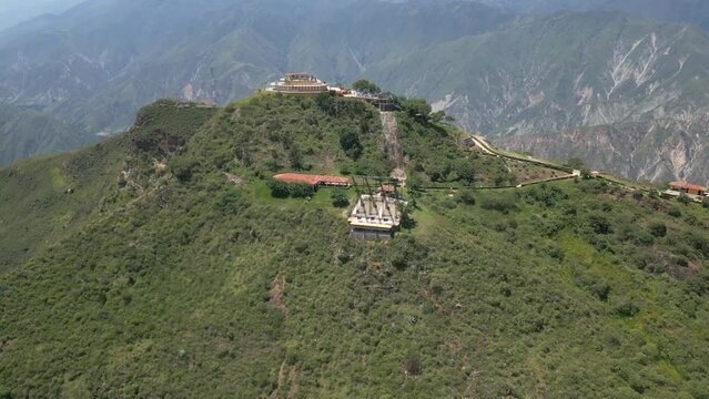 Chicamocha National Park cable car station at the top of the hill aerial footage Colombia san Gil Santander department