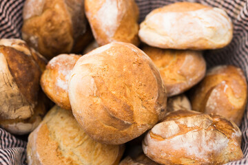 ruddy rolls of fresh warm grain bread
