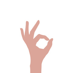 Vector flat illustration of hand showing an "Okay" sign. Vector design element for infographic, web, internet, presentation.