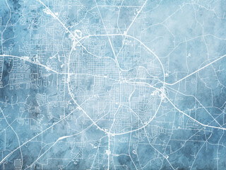 Illustration of a map of the city of  Dothan Alabama in the United States of America with white roads on a icy blue frozen background.