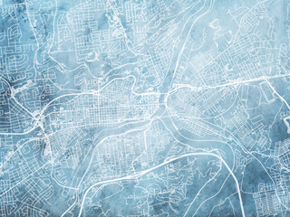 Illustration of a map of the city of  Easton - Philipsburg Pennsylvania in the United States of America with white roads on a icy blue frozen background.