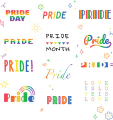 LGBT Pride set lettering illustration vector