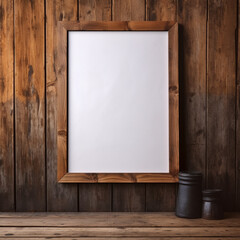 Real photo of blank wood frame hung on the walls