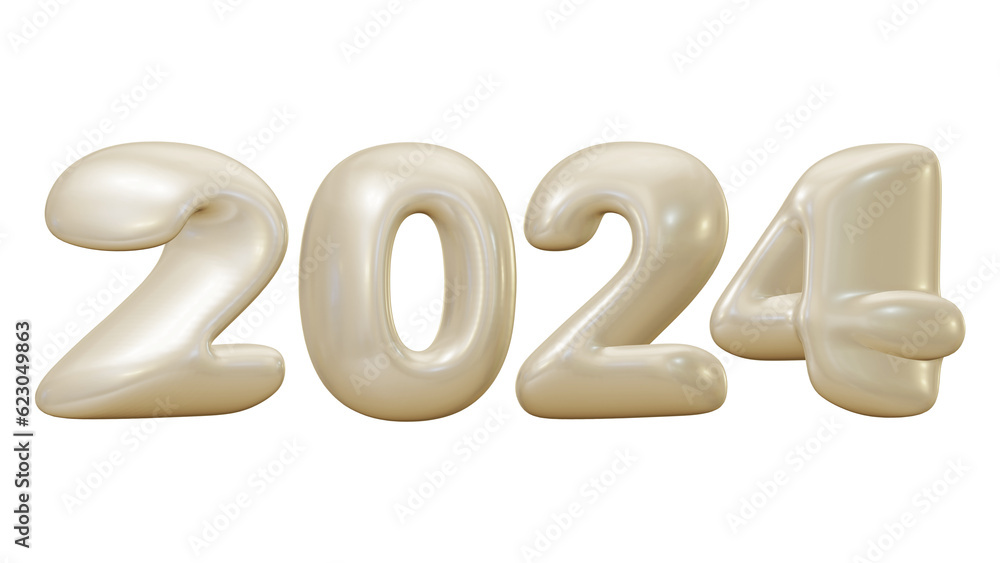 Poster 2024 number in 3d rendering for new year and calendar concept