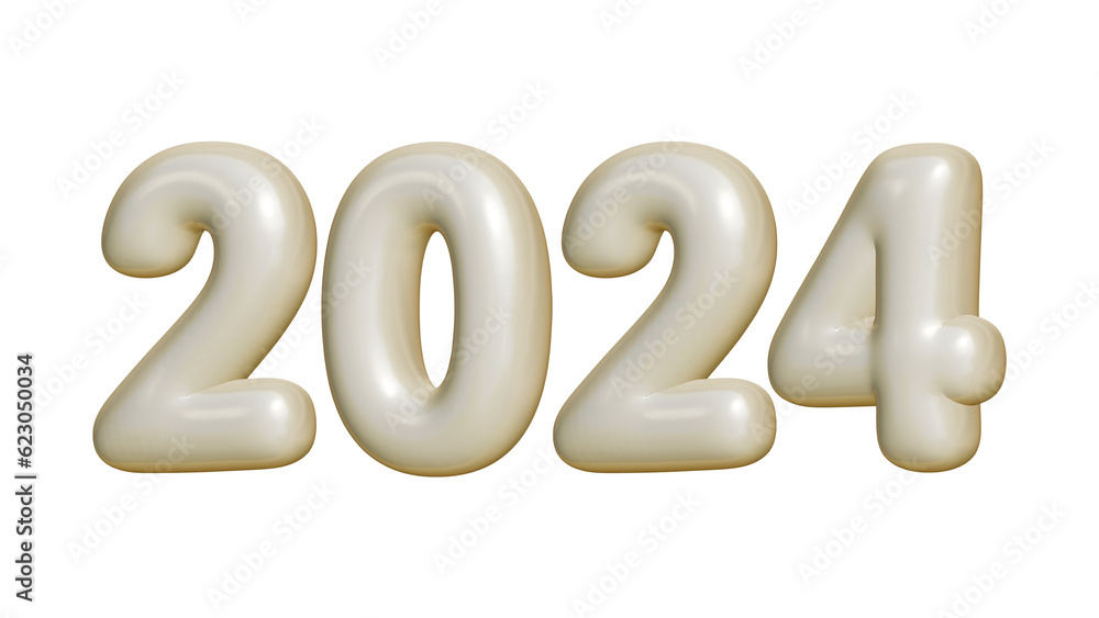 Poster 2024 number in 3d rendering for new year and calendar concept