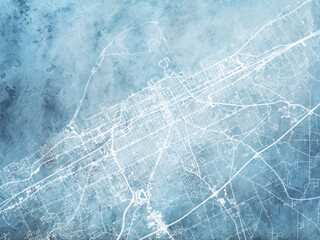 Illustration of a map of the city of  Erie Pennsylvania in the United States of America with white roads on a icy blue frozen background.