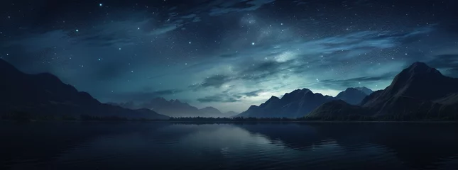 Tuinposter night sky with clouds, lake and stars at night © Yi_Studio