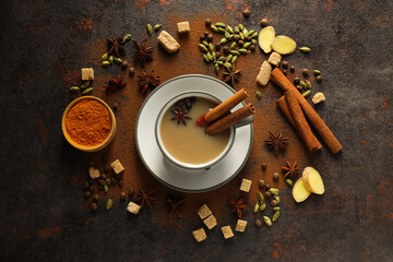 Traditional Indian hot drink with milk and spices - Masala tea