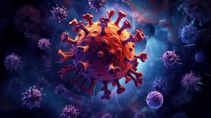 Fototapeta na wymiar Concept of covid 19 virus attacking body cell. Generative AI 4