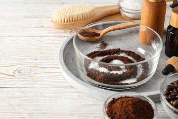 Concept of skin and face care, coffee scrub