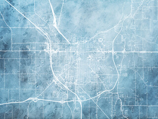 Illustration of a map of the city of  Fond du Lac Wisconsin in the United States of America with white roads on a icy blue frozen background. - obrazy, fototapety, plakaty