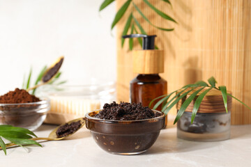 Concept of skin and face care, coffee scrub
