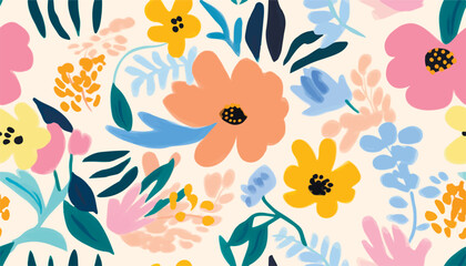 Bright hand drawn simple abstract floral print. Cute collage pattern. Fashionable template for design