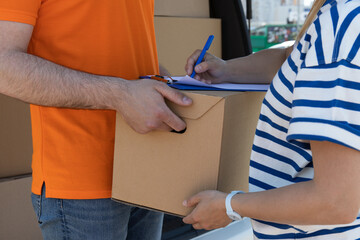 The client signs for receiving the package