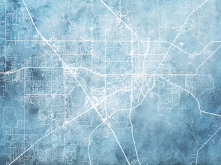 Illustration of a map of the city of  Gainesville Florida in the United States of America with white roads on a icy blue frozen background.