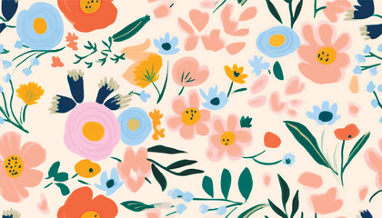Bright hand drawn simple abstract floral print. Cute collage pattern. Fashionable template for design