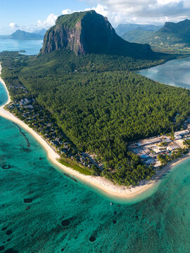 Incredible view of Le Morne mountain in Mauritius. Picture taken from drone