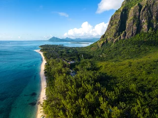 Papier Peint photo Le Morne, Maurice Incredible view of Le Morne mountain in Mauritius. Picture taken from drone