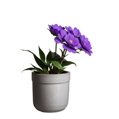 Naklejka na ściany i meble Beautiful purple flowers in a pot, isolated, transparent background, no background. PNG. Generative AI.