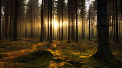 Obraz premium forest at morning. nature landscape