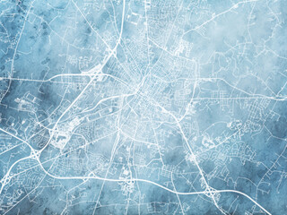 Illustration of a map of the city of  Hagerstown Maryland in the United States of America with white roads on a icy blue frozen background.