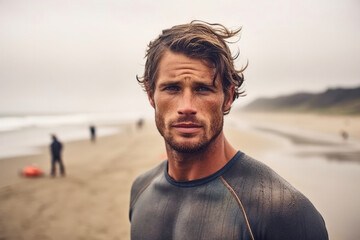 Portrait of a handsome sports surfer man