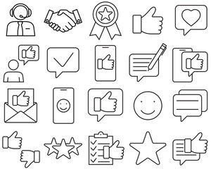 Feedback line set icon, user reviews, like, logo. Interaction with customers and users