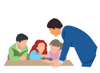 Fototapeta premium happy teacher school kid vector illustration
