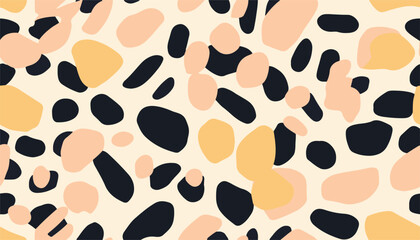 Hand drawn abstract pattern with leopard skin. Collage contemporary print. Neutral pastel minimalist design