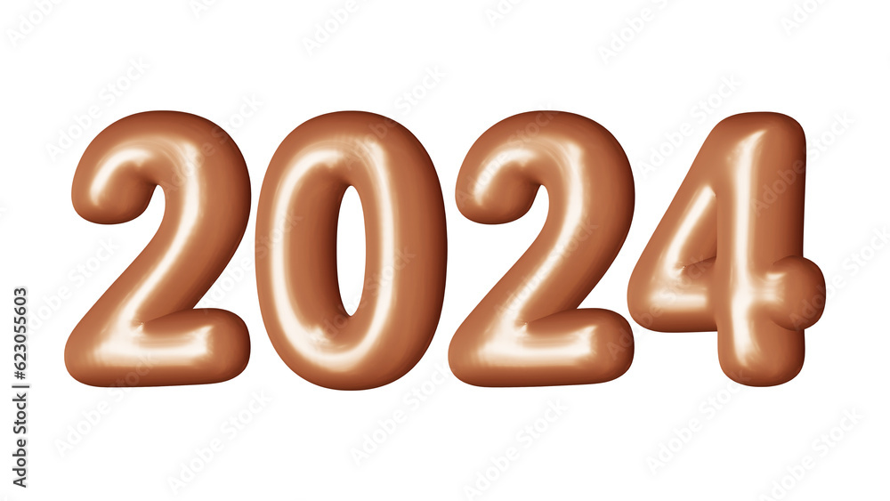 Poster 2024 number in 3d rendering for new year and calendar concept
