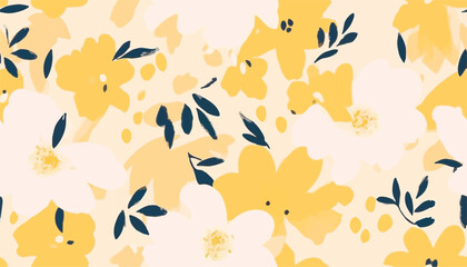 Hand drawn bright yellow simple abstract floral print. Minimalist trendy pattern. Fashionable template for design