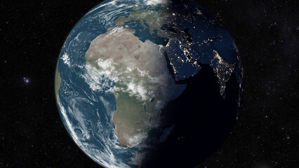 3D earth day and night view African continent from space.