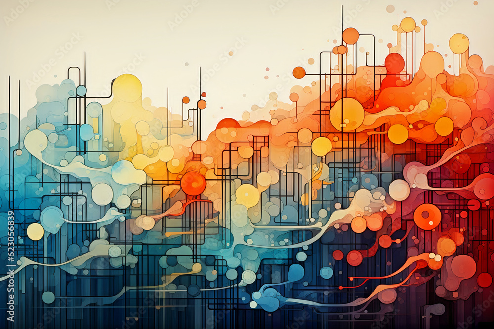 Poster abstract background of artificial intelligence and neural connections. generative ai
