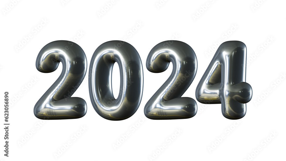 Poster 2024 number in 3d rendering for new year and calendar concept