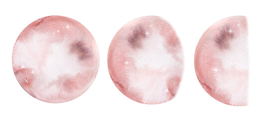 Set of watercolor light pink moon