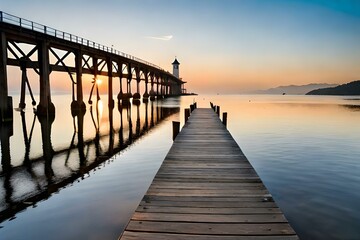 Obraz premium wooden bridge over the river generated Ai.